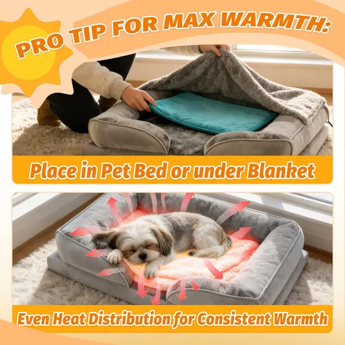Vista 7 de ANPHSIN Almohadilla térmica para mascotas para gatos y perros pequeños, 12 x 15.7 pulgadas, 6 niveles de calor, almohadilla térmica con cable