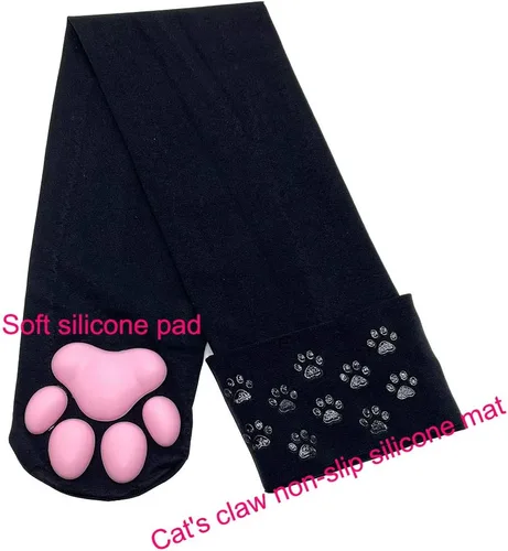 Vista 4 de ztowoto Calcetines altos hasta el muslo, calcetines de garra de gatito 3D rosados para niñas, mujeres, gatos, cosplay