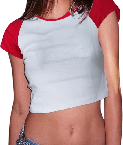 Vista 4 de Avanova Camiseta de manga corta con estampado de letras para mujer, cuello redondo, ajustada