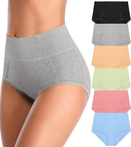Vista 9 de MISSWHO - Ropa interior de algodón para mujer, de cintura alta, suave, transpirable, paquete múltiple Multi-paz