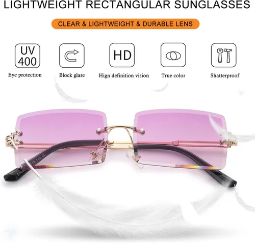 Vista 4 de Rimless Rectangle Sunglasses Women Men Trendy Square Y2K Glasses Retro Frameless Eyewear Gradient Lens