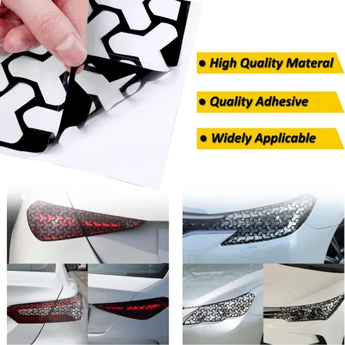 Vista 4 de Paquete de 2 láminas autoadhesivas para faros delanteros, color Y cuadrícula, para luces traseras, autoadhesivas, de 18.89 x 11.81 pulgadas