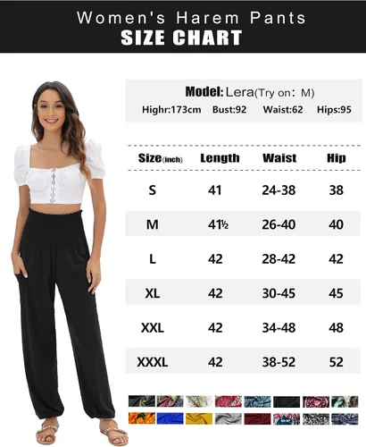 Vista 4 de QIANXIZHAN - Pantalones deportivos de tiro alto para mujer, diseño estilo harén bohemio con bolsillos, para yoga