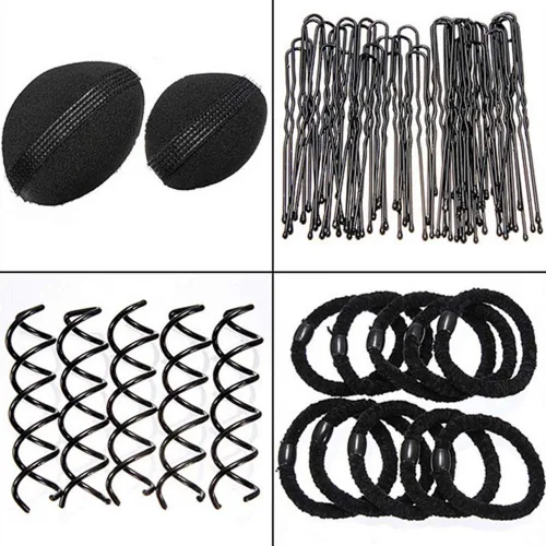 Vista 4 de 73 piezas de herramientas para trenzar el cabello con moño de peluca de cabello marrón, herramientas de peinado para el cabello, accesorios