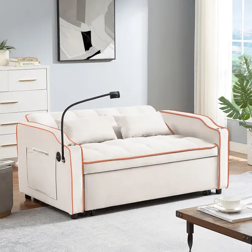 Vista 7 de JEEOEHY - Sofá cama convertible 3 en 1, sofá cama extraíble de terciopelo con puerto USB y tipo C, cómodo futón loveseat con respaldo ajustable