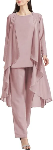 Vista 4 de Chiffon Mother of The Bride Pant Suits for Women 3 Piece Formal Dress with Jacket Long Evening Party Gown