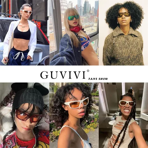 Vista 7 de GUVIVI Gafas de sol retro Y2K para mujer, moda GEN Z envolvente, gafas de sol rectangulares