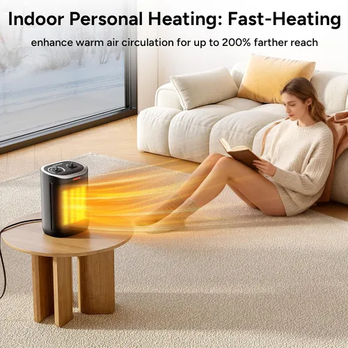 Vista 5 de Calentador de espacio pequeño, calentador portátil de cerámica de 1500 W para uso en interiores, protección de seguridad contra sobrecalentamiento
