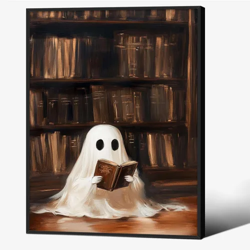 Vista 39 de Lienzo enmarcado negro para pared, póster de Halloween Dark Academia, pintura de gato negro, fantasma en la bañera, imágenes góticas de terror