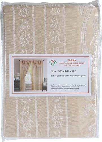 Vista 4 de V Elena - Panel de cortina jacquard de lujo con cenefa de cascada adjunta y bufanda, 54 x 84 pulgadas, color beige