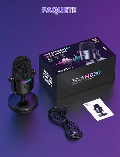 Vista 8 de Micrófono para juegos con cancelación de ruido y botón de silencio, micrófono de condensador USB para transmisión/grabación, diseño ultracompacto