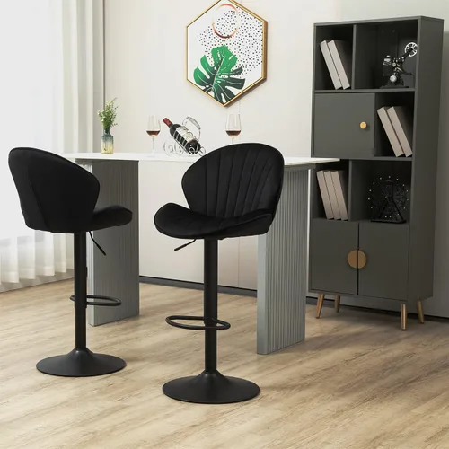 Vista 5 de SZLIZCCC Shell - Juego de 2 taburetes de bar giratorios ajustables con chasis negro, silla de bar de terciopelo con respaldo medio, taburete