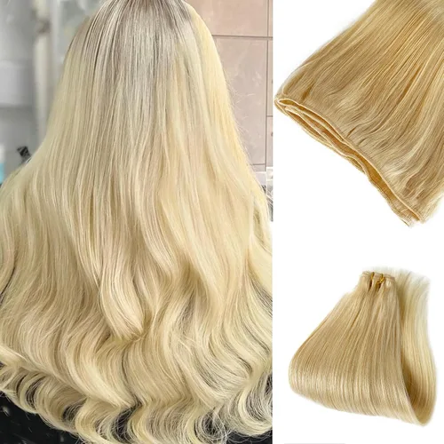Vista 26 de Extensiones adhesivas rubias de cabello humano brasileño grado 9A, #60 rubio platino, cinta en 12 pulgadas, 20 unidades por juego, extensiones