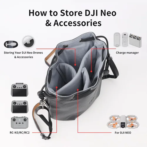 Vista 7 de CQT Bolsa Osmo 360 Mini 3 4 Pro con cordón ajustable, de piel sintética, bolsa de hombro, bolsa de almacenamiento impermeable para DJI Mavic MINI 4