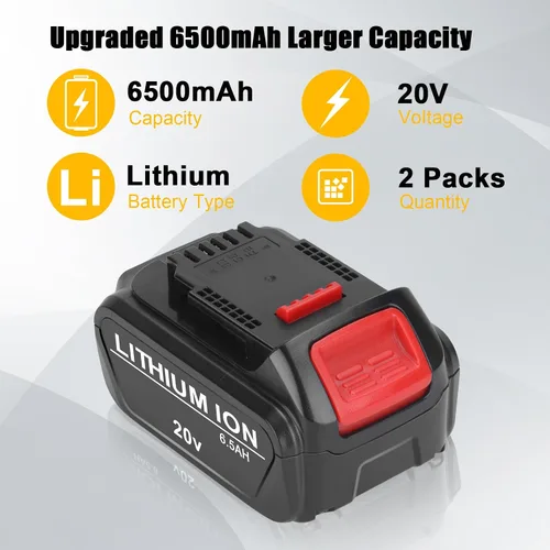 Vista 3 de Paquete de 2 baterías de repuesto de 6.5Ah 20 voltios para batería Dewalt de 20 V Replacement for Dewalt 20V Max Battery DCB200 DCB201 DCB203