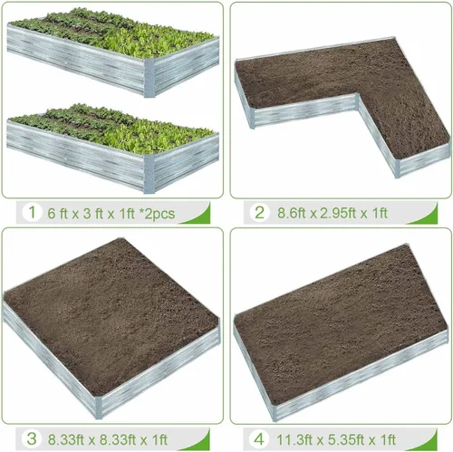 Vista 5 de Camas de jardín elevadas galvanizadas para verduras, caja de plantación grande de metal, kit de jardinería de acero para flores y hierbas