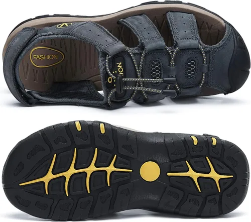 Vista 5 de FLARUT - Sandalias deportivas para hombre, sandalias para senderismo y exteriores, diseño informal de cuero con punta cerrada, sandalias atléticas