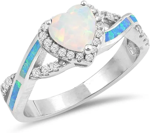 Vista 27 de Elige tu color. Anillo de compromiso de plata fina con diseño de corazón y halo Claro