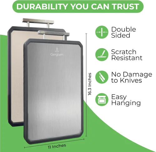 Vista 2 de Tabla de cortar de acero inoxidable, paja de trigo de doble cara y tabla de cortar de acero con guantes resistentes a cortes, tabla de cortar