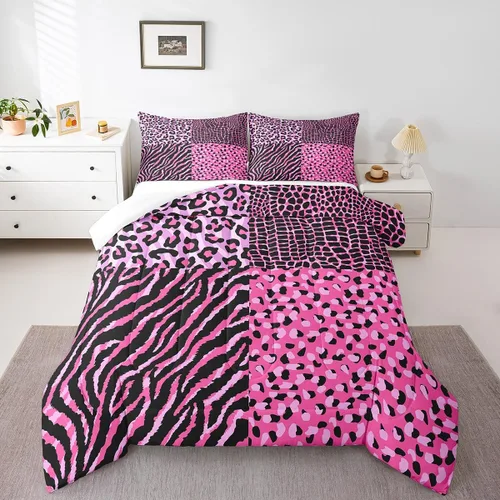 Vista 17 de Juego de ropa de cama individual de piel de cebra, guepardo y leopardo, para niños y adultos, juego de edredón de piel de animales salvajes