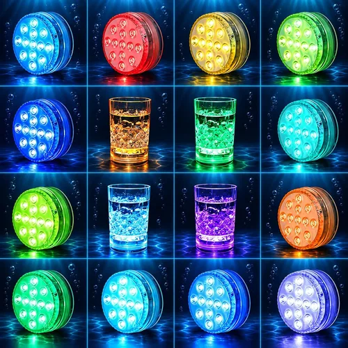 Vista 6 de AquaMiracle Luces LED sumergibles con mando a distancia, impermeables, operadas por batería, luces multicolor que cambian de color para jacuzzi