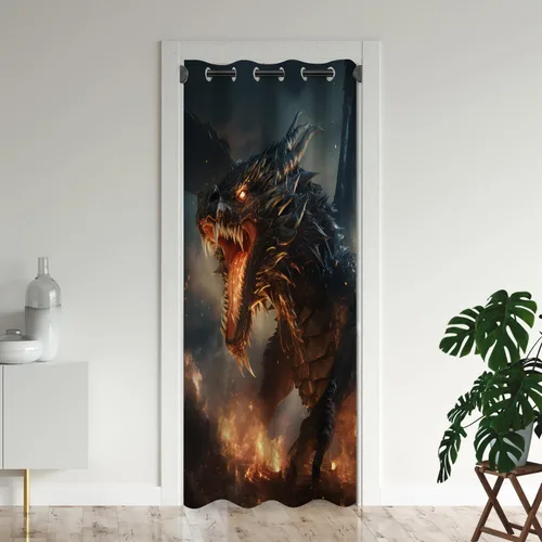 Vista 8 de Cortinas de puerta de dragón para puertas, mágica cortina opaca medieval de animales de fantasía para armario de dormitorio de niños, con ojales