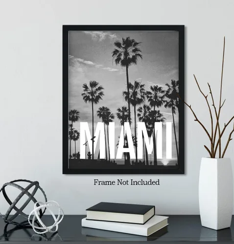 Vista 6 de Arte de pared en blanco y negro de Miami - Decoración de habitación FloridaRoom - Destino de viaje Decoración del hogar - Gran recuerdo