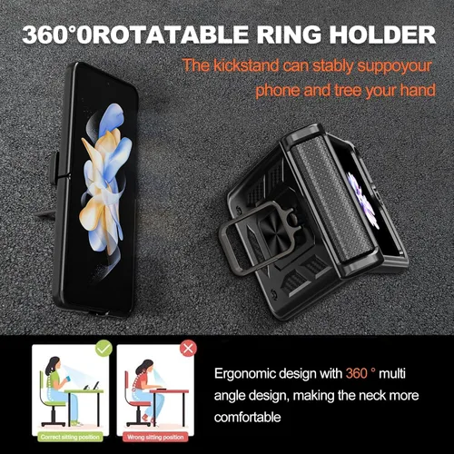 Vista 7 de Funda para Samsung Galaxy Z Flip 5 5G con protección de bisagra, cubierta de cámara deslizante resistente militar para caídas, soporte magnético