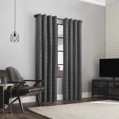 Vista 7 de Scott Living Gresham Geométrico Total Blackout - Cortina con ojales, 52 x 84 pulgadas, color negro