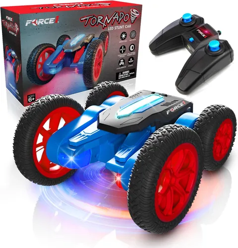 Vista 9 de Force1 Tornado Blue - Auto de control remoto con LED para niños - Conducción de doble cara, autos RC rápidos con giros de 360°, auto RC todoterreno
