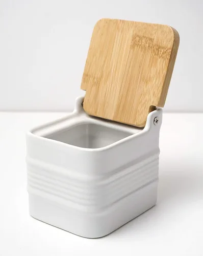 Vista 7 de RSVP International Colección de cocina de gres blanco, caja de sal, 4.5x3.25x3.5