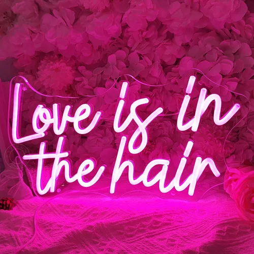 Vista 3 de SYLHOME Letrero de luz LED de neón con texto en inglés «Love Is In The Hair» para peluquería, peluquería, peluquería, peluquería, estudio