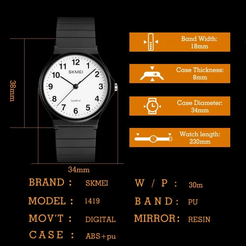 Vista 6 de SKMEI Reloj de pulsera impermeable para mujer, reloj de pulsera para dama, reloj de cuarzo analógico casual para mujer