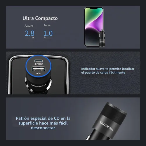 Vista 7 de MFi 35W USB C Cargador rápido de coche con 3 pies tipo C a cable Lightning (negro)