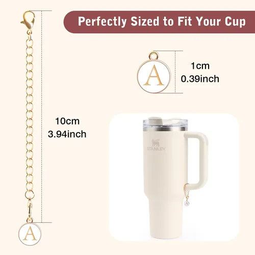 Vista 2 de Accesorios de Copa Stanley de 2 piezas - Dije de 26 letras adecuado para vasos térmicos modernos y Hydro Flask, identificación de mango de taza