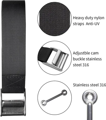 Vista 3 de 56" Battery Tie Down Strap Kit Battery Hold Down Strap with Stainless Steel 316 Buckle, 2 Stainless Steel 316 Eye Strap Mounts, 4 SS Screws(1 Pack)