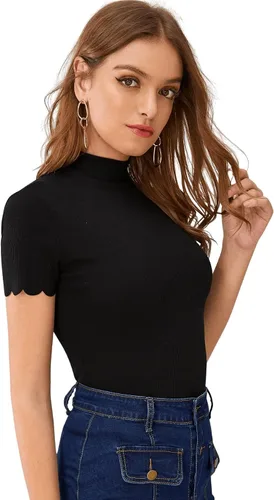 Vista 3 de SweatyRocks Camiseta de manga corta con cuello alto acanalado para mujer