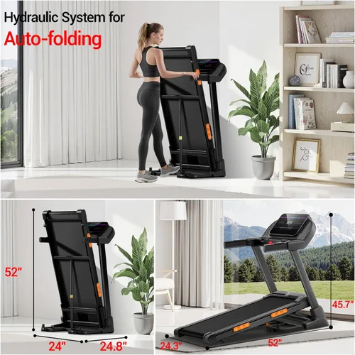 Vista 3 de UMAY Fitness 20% Treadmill with Auto Incline, Running Foldable Treadmills
