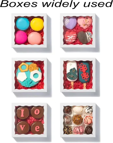 Vista 4 de Romantic Baking - Paquete de 40 cajas de galletas de 5 x 5 x 1 1/5 pulgadas, cajas de galletas con forma de corazón, bombas de chocolate caliente
