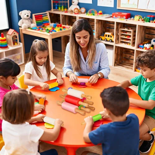 Vista 7 de Mini rodillo de silicona para niños, mango de madera antiadherente, 9 pulgadas, 1 paquete, color azul