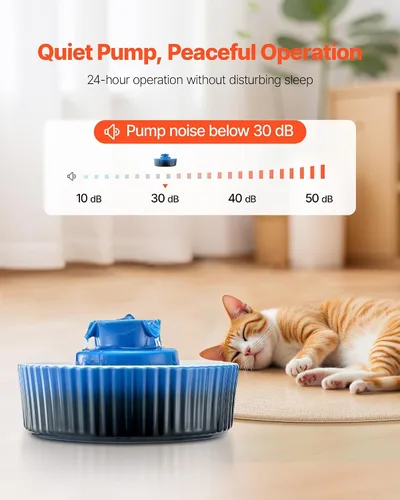 Vista 6 de VEVOR - Fuente de agua de cerámica para gatos, fuente de agua VEVOR de 2.1L/71 onzas, dispensador de agua de porcelana, bomba ultrasilenciosa, área