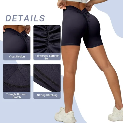 Vista 4 de Abodhu Pantalones cortos de entrenamiento con espalda en V, leggings de gimnasio para mujer, cómodos levantamiento de glúteos, cintura en V, diseño