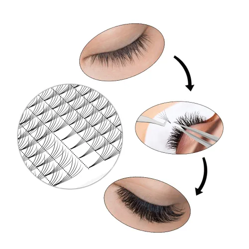 Vista 100 de QUEWEL Extensiones de Pestañas Prehechas en Ventilador, Extensiones de Pestañas Prehechas 3D de 0.07mm de Grosor, Rizado C, 8mm de Volumen