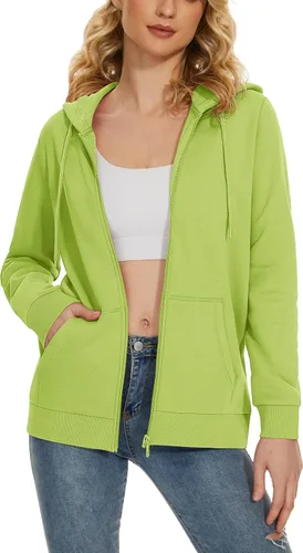 Vista 10 de TACVASEN Sudaderas con capucha y cremallera para mujer, ligera, de rizo francés, con cremallera completa y bolsillos