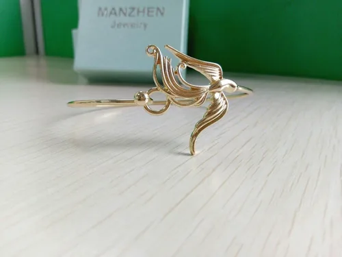 Vista 2 de manzhen Gold-tone Phoenix Bangle Buena Suerte pulsera pájaro pulsera estilo chino atar el nudo