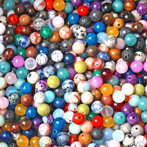Vista 2 de 100 cuentas de piedra multicolor natural de 0.236 pulgadas (0.236 in), cuentas espaciadoras sueltas redondas para hacer pulseras, collares, aretes