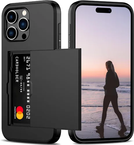 Vista 39 de Nvollnoe Compatible con iPhone 15 Funda con ranura para tarjetas, resistente, protectora de doble capa, a prueba de golpes, ranura oculta