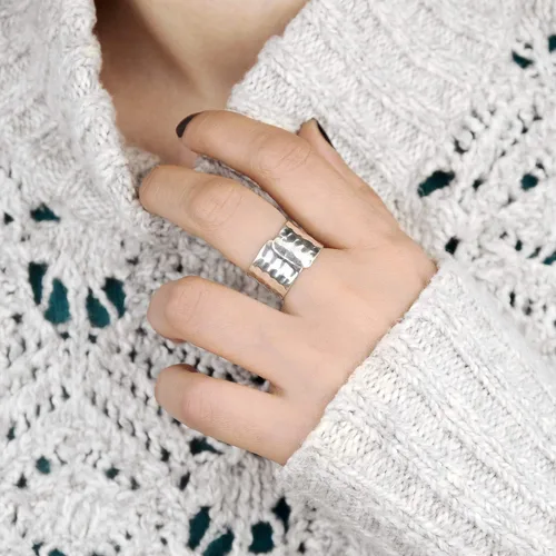 Vista 7 de Boho-Magic Anillo de plata de ley 925 para mujer, diseño de pulgar, ancho martillado, ajustable, Metal