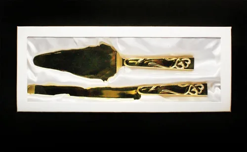Vista 6 de Cuchillo de cristal para tostar de boda de oro y servidor de pastel de boda grabado personalizado