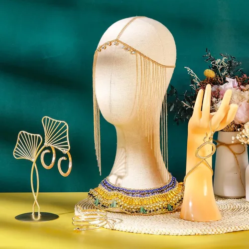 Vista 4 de 5 piezas de tocado egipcio para mujer, disfraz de estilo egipcio, accesorios de joyería para mujer, brazalete de brazo para mujer, cadena de cabeza